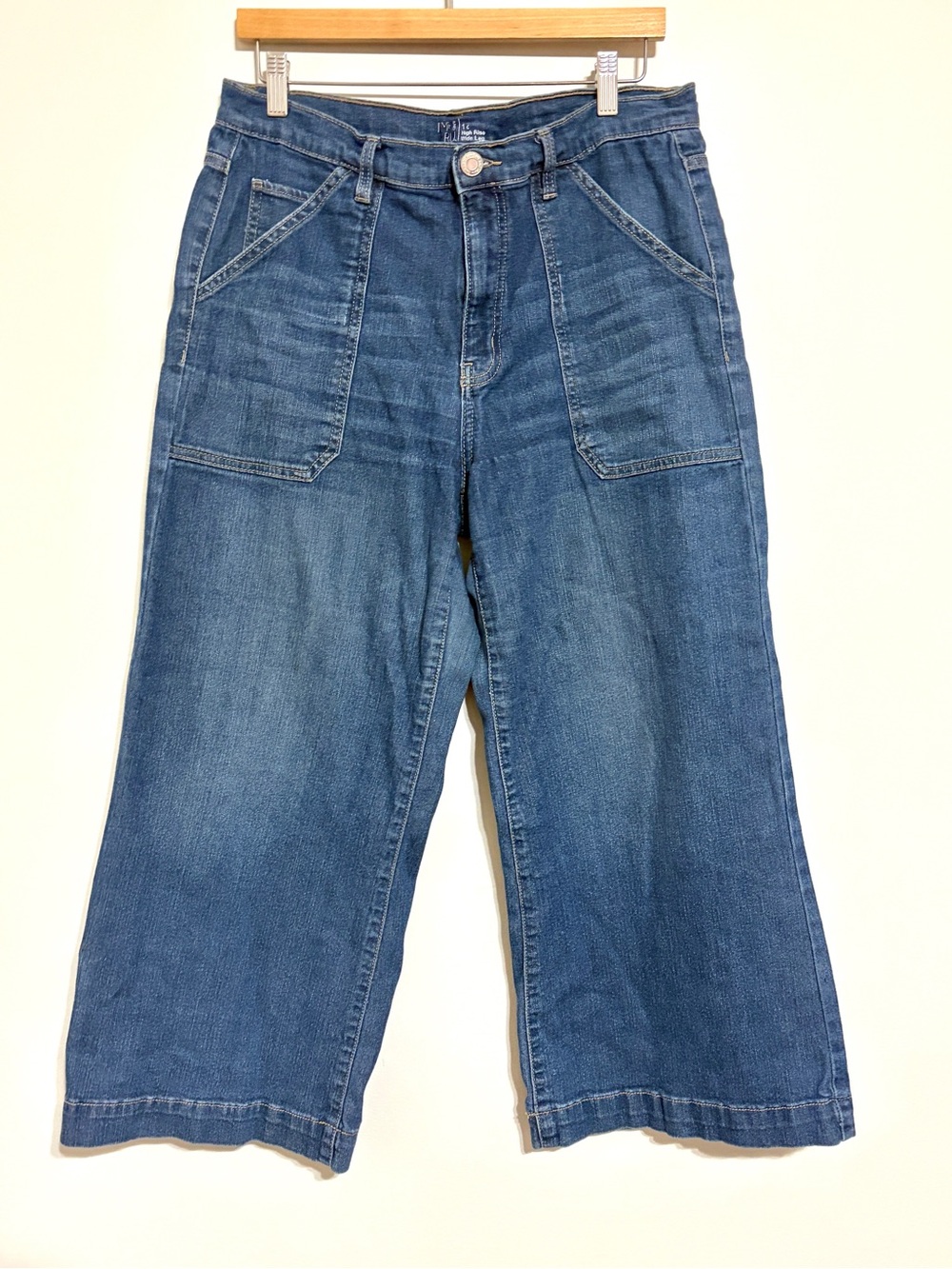 Wide Leg High-Rise Women’s Capri Length Denim Jeans Size 12 Deep Front Pockets